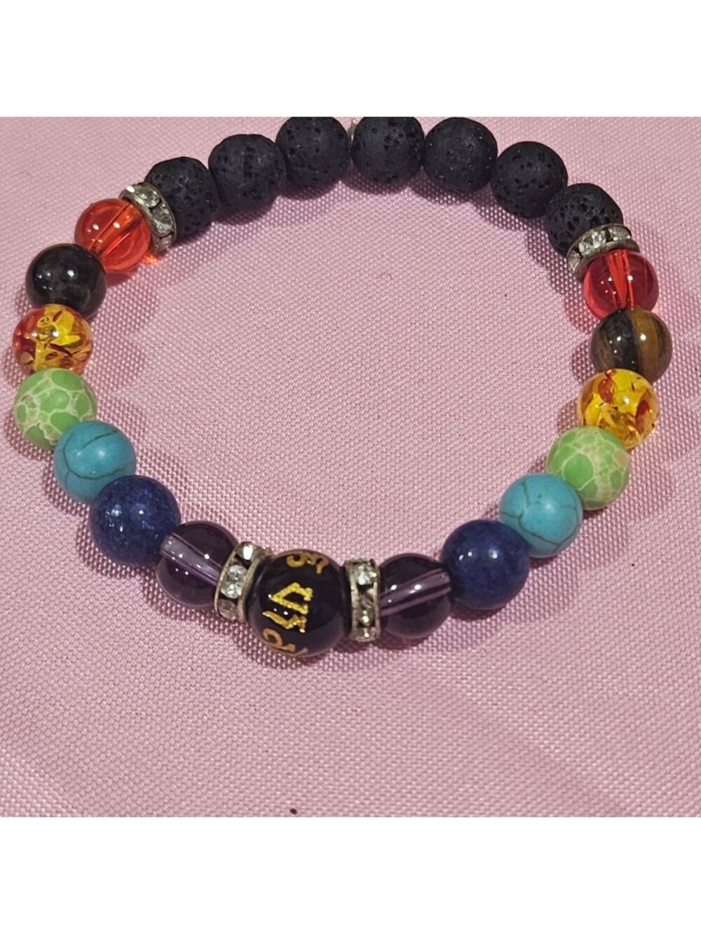 Volcanic Stone Double Chakra Beaded Bracelet size 6.5